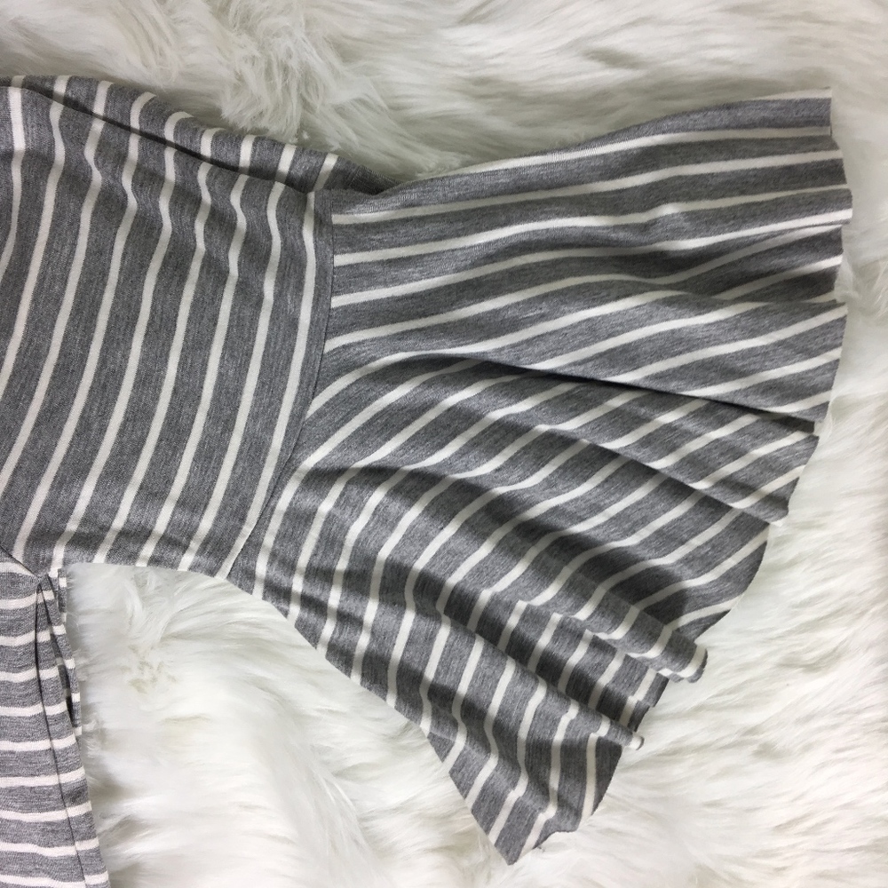 Grey Stripe Off Shoulder Top Embroidered Rose - Picture 2 of 8